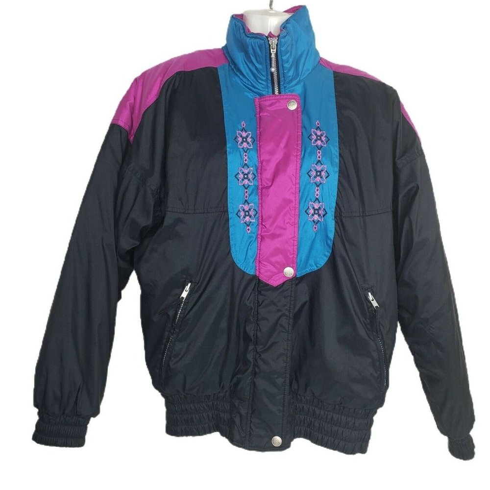 VTG Double Diamond Ski Jacket Large Black Blue